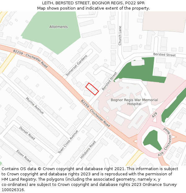 LEITH, BERSTED STREET, BOGNOR REGIS, PO22 9PR: Location map and indicative extent of plot