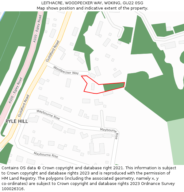 LEITHACRE, WOODPECKER WAY, WOKING, GU22 0SG: Location map and indicative extent of plot