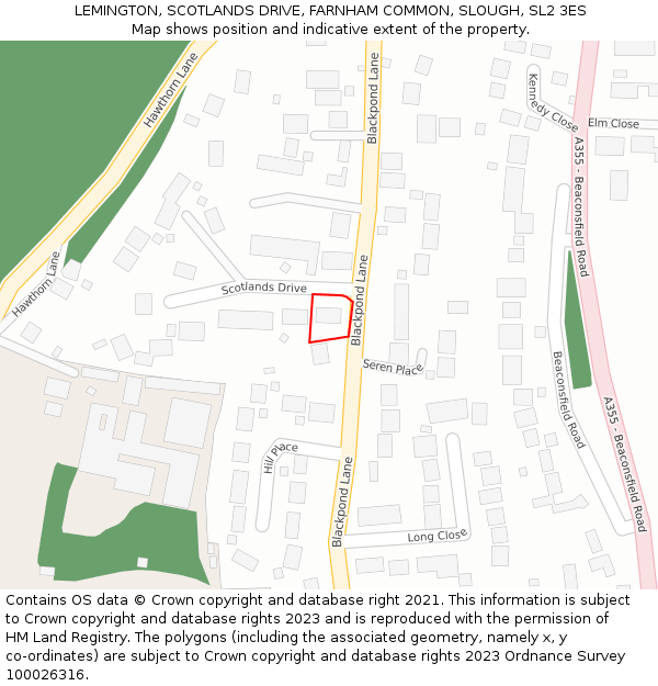 LEMINGTON, SCOTLANDS DRIVE, FARNHAM COMMON, SLOUGH, SL2 3ES: Location map and indicative extent of plot