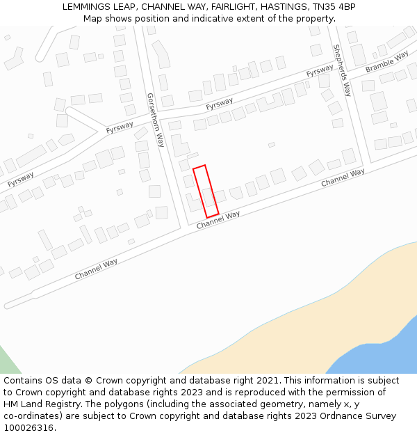 LEMMINGS LEAP, CHANNEL WAY, FAIRLIGHT, HASTINGS, TN35 4BP: Location map and indicative extent of plot