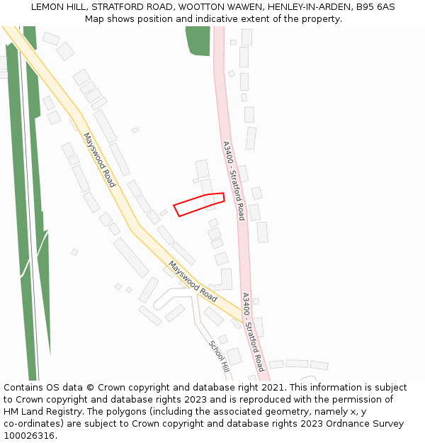 LEMON HILL, STRATFORD ROAD, WOOTTON WAWEN, HENLEY-IN-ARDEN, B95 6AS: Location map and indicative extent of plot