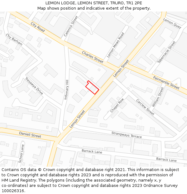 LEMON LODGE, LEMON STREET, TRURO, TR1 2PE: Location map and indicative extent of plot