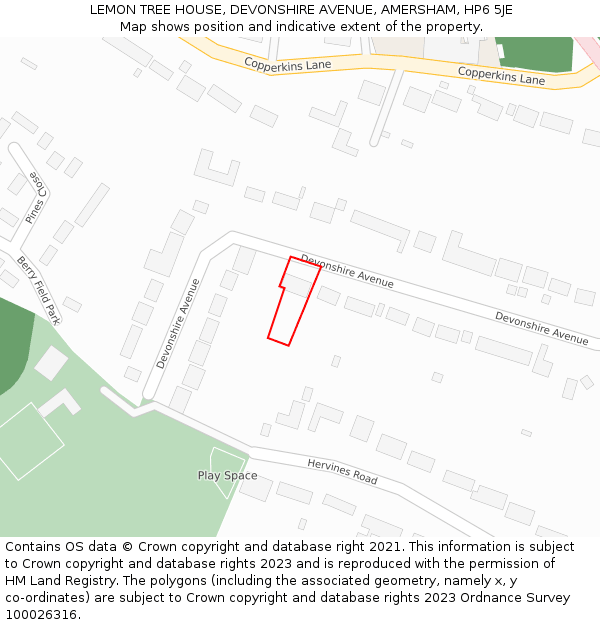LEMON TREE HOUSE, DEVONSHIRE AVENUE, AMERSHAM, HP6 5JE: Location map and indicative extent of plot