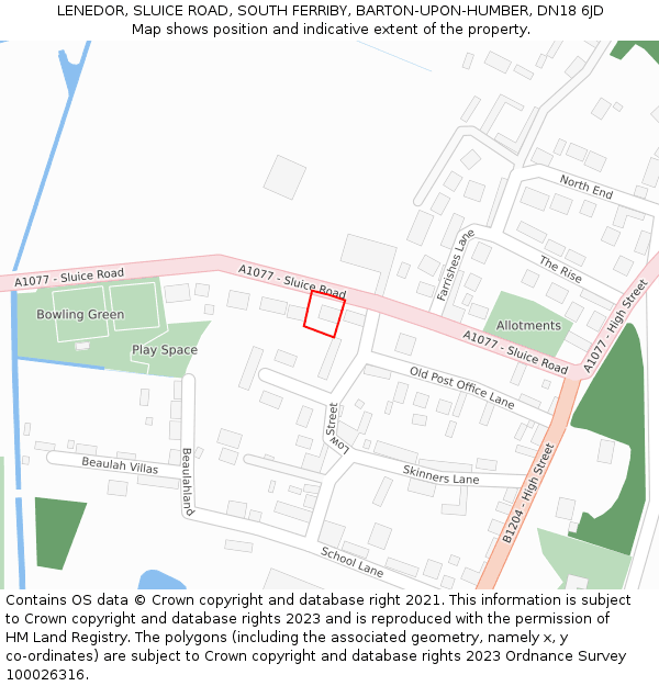 LENEDOR, SLUICE ROAD, SOUTH FERRIBY, BARTON-UPON-HUMBER, DN18 6JD: Location map and indicative extent of plot