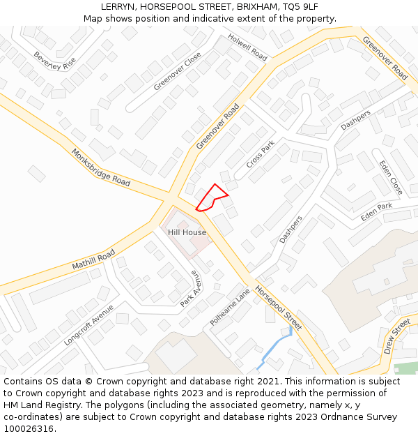 LERRYN, HORSEPOOL STREET, BRIXHAM, TQ5 9LF: Location map and indicative extent of plot