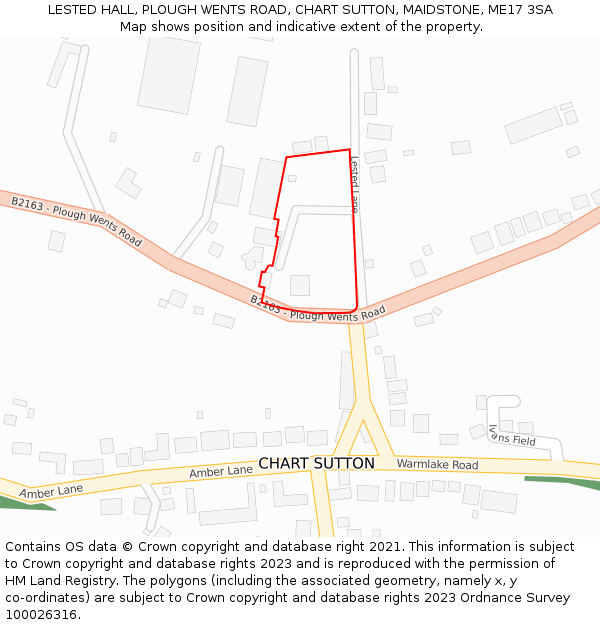 LESTED HALL, PLOUGH WENTS ROAD, CHART SUTTON, MAIDSTONE, ME17 3SA: Location map and indicative extent of plot