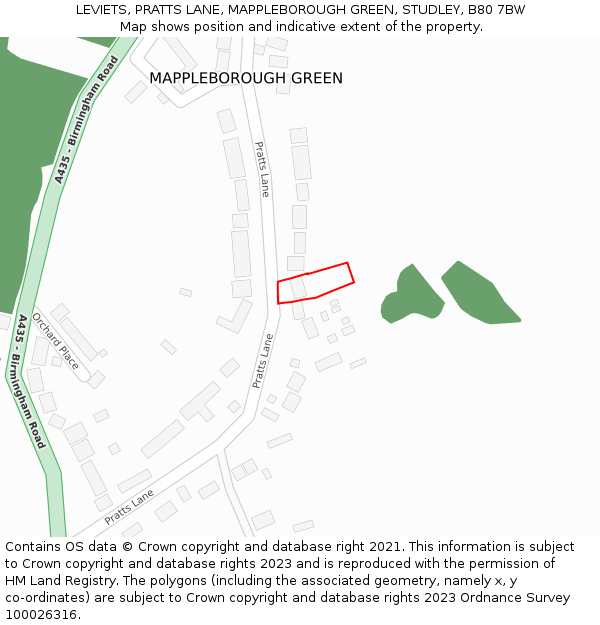 LEVIETS, PRATTS LANE, MAPPLEBOROUGH GREEN, STUDLEY, B80 7BW: Location map and indicative extent of plot