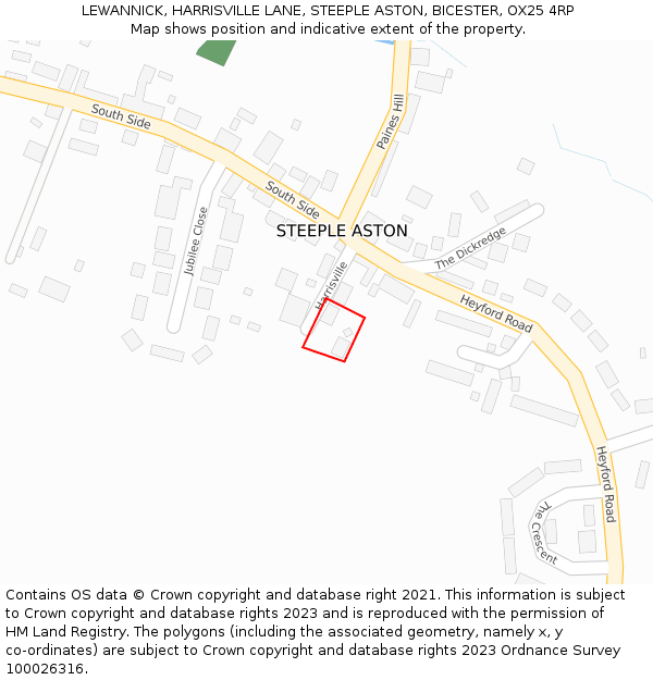 LEWANNICK, HARRISVILLE LANE, STEEPLE ASTON, BICESTER, OX25 4RP: Location map and indicative extent of plot