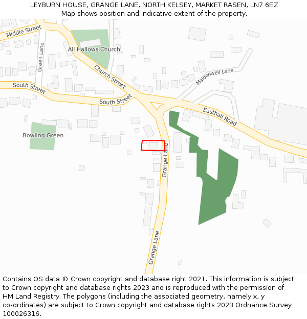 LEYBURN HOUSE, GRANGE LANE, NORTH KELSEY, MARKET RASEN, LN7 6EZ: Location map and indicative extent of plot