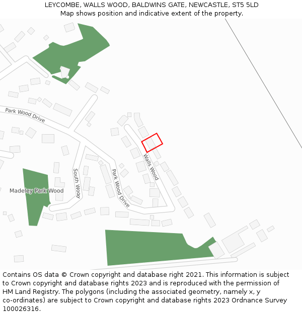 LEYCOMBE, WALLS WOOD, BALDWINS GATE, NEWCASTLE, ST5 5LD: Location map and indicative extent of plot