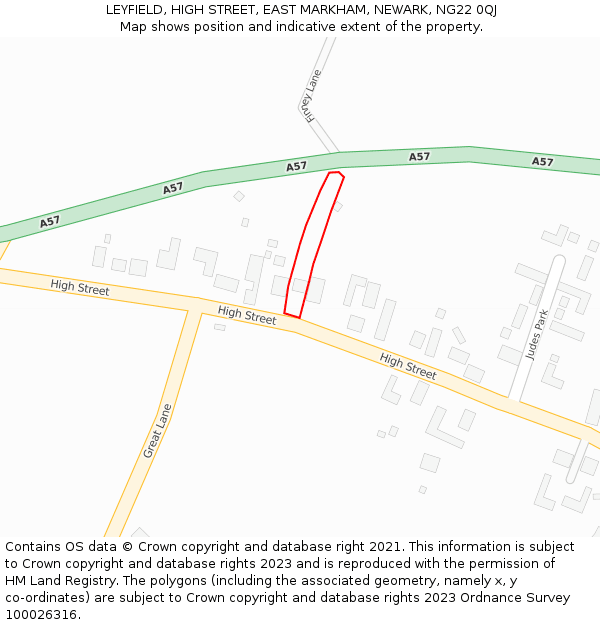 LEYFIELD, HIGH STREET, EAST MARKHAM, NEWARK, NG22 0QJ: Location map and indicative extent of plot