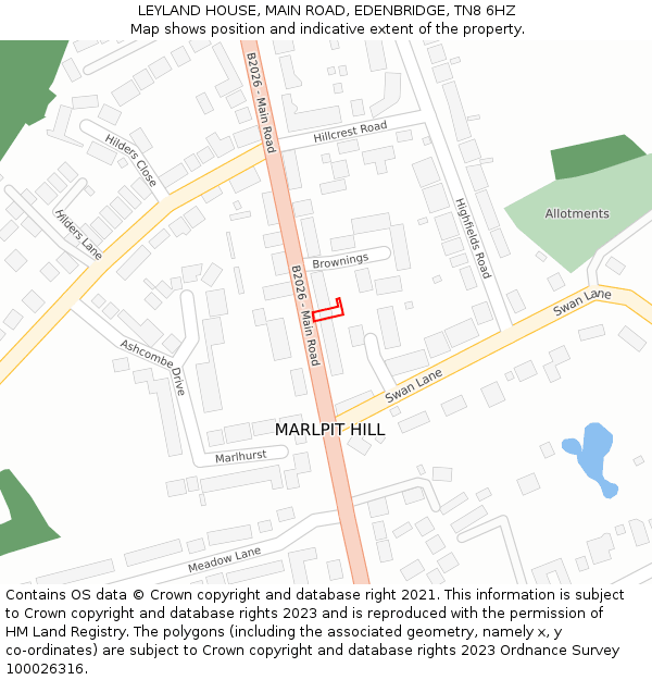 LEYLAND HOUSE, MAIN ROAD, EDENBRIDGE, TN8 6HZ: Location map and indicative extent of plot