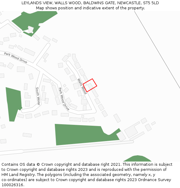 LEYLANDS VIEW, WALLS WOOD, BALDWINS GATE, NEWCASTLE, ST5 5LD: Location map and indicative extent of plot