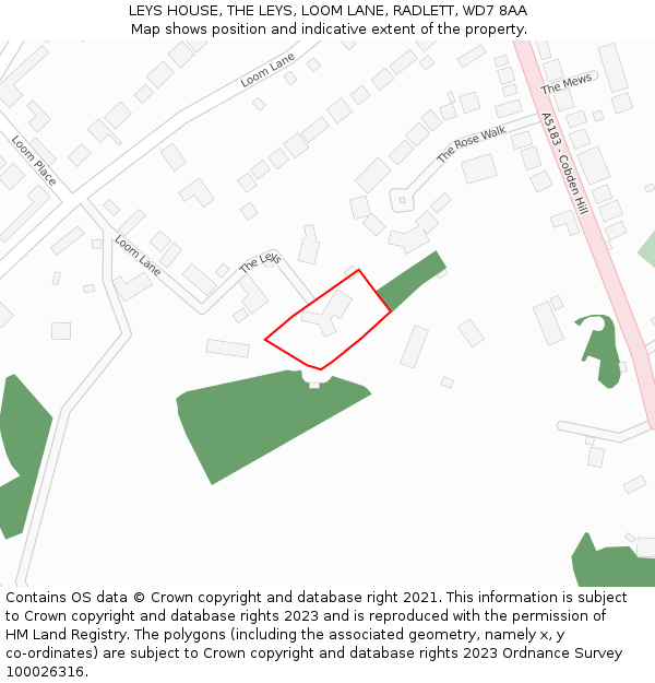 LEYS HOUSE, THE LEYS, LOOM LANE, RADLETT, WD7 8AA: Location map and indicative extent of plot