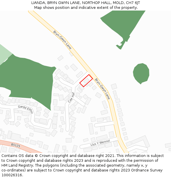 LIANDA, BRYN GWYN LANE, NORTHOP HALL, MOLD, CH7 6JT: Location map and indicative extent of plot