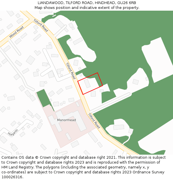 LIANDAWOOD, TILFORD ROAD, HINDHEAD, GU26 6RB: Location map and indicative extent of plot