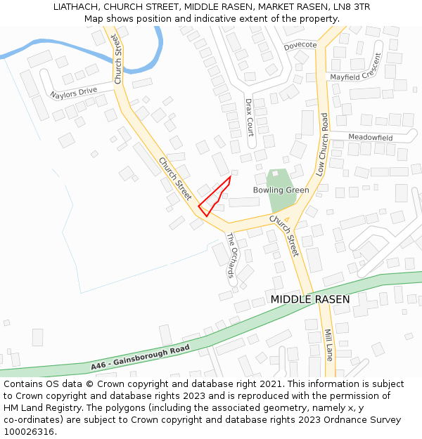 LIATHACH, CHURCH STREET, MIDDLE RASEN, MARKET RASEN, LN8 3TR: Location map and indicative extent of plot