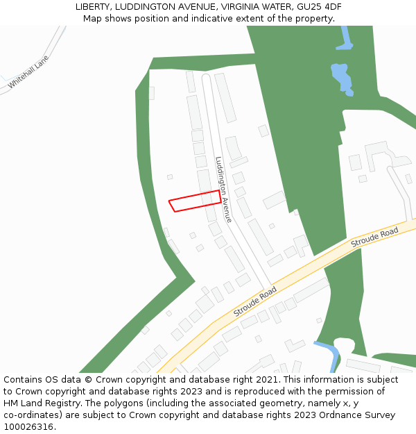 LIBERTY, LUDDINGTON AVENUE, VIRGINIA WATER, GU25 4DF: Location map and indicative extent of plot