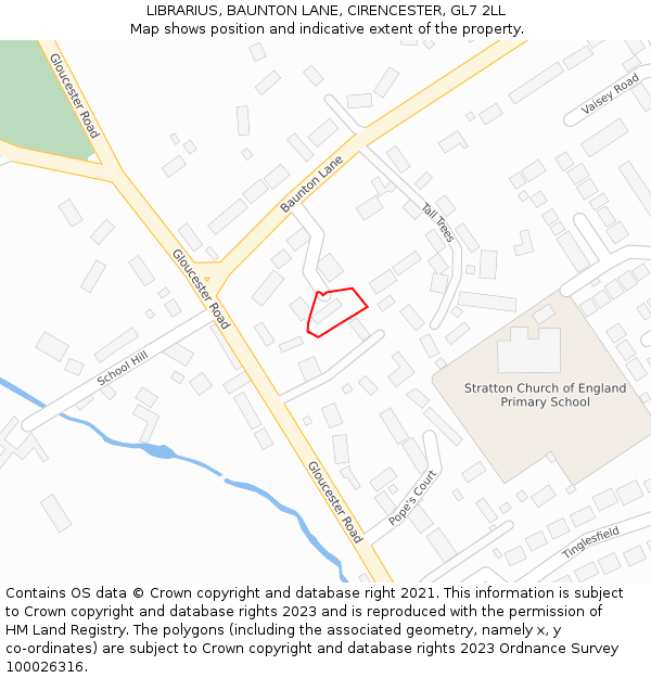 LIBRARIUS, BAUNTON LANE, CIRENCESTER, GL7 2LL: Location map and indicative extent of plot