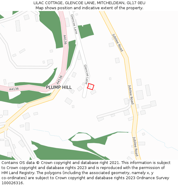 LILAC COTTAGE, GLENCOE LANE, MITCHELDEAN, GL17 0EU: Location map and indicative extent of plot