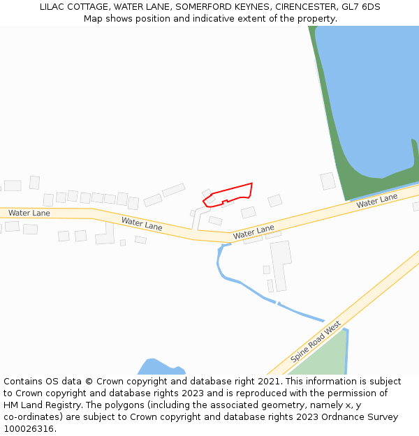 LILAC COTTAGE, WATER LANE, SOMERFORD KEYNES, CIRENCESTER, GL7 6DS: Location map and indicative extent of plot