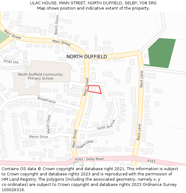 LILAC HOUSE, MAIN STREET, NORTH DUFFIELD, SELBY, YO8 5RG: Location map and indicative extent of plot