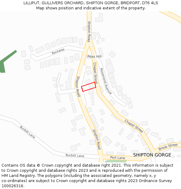 LILLIPUT, GULLIVERS ORCHARD, SHIPTON GORGE, BRIDPORT, DT6 4LS: Location map and indicative extent of plot