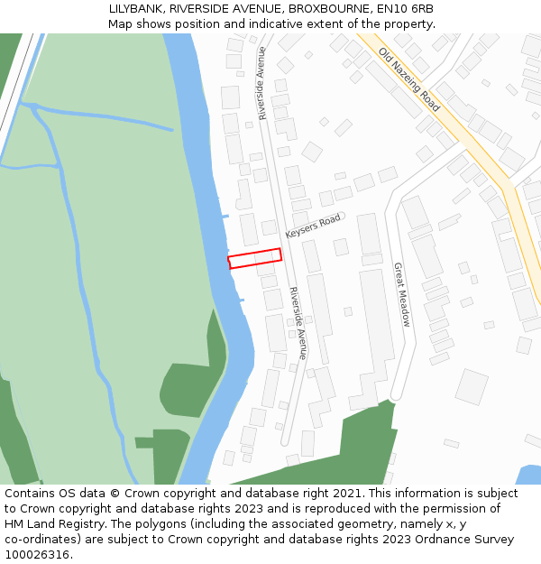 LILYBANK, RIVERSIDE AVENUE, BROXBOURNE, EN10 6RB: Location map and indicative extent of plot