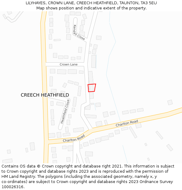 LILYHAYES, CROWN LANE, CREECH HEATHFIELD, TAUNTON, TA3 5EU: Location map and indicative extent of plot