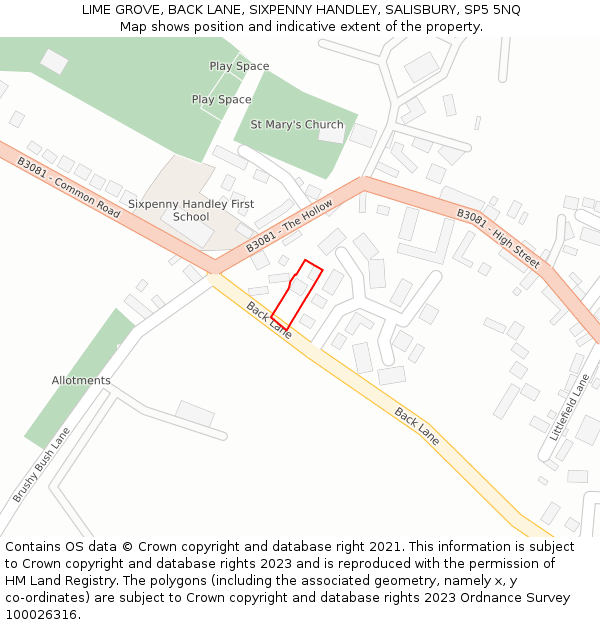 LIME GROVE, BACK LANE, SIXPENNY HANDLEY, SALISBURY, SP5 5NQ: Location map and indicative extent of plot