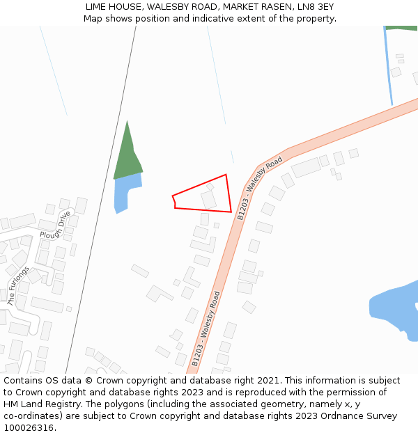 LIME HOUSE, WALESBY ROAD, MARKET RASEN, LN8 3EY: Location map and indicative extent of plot