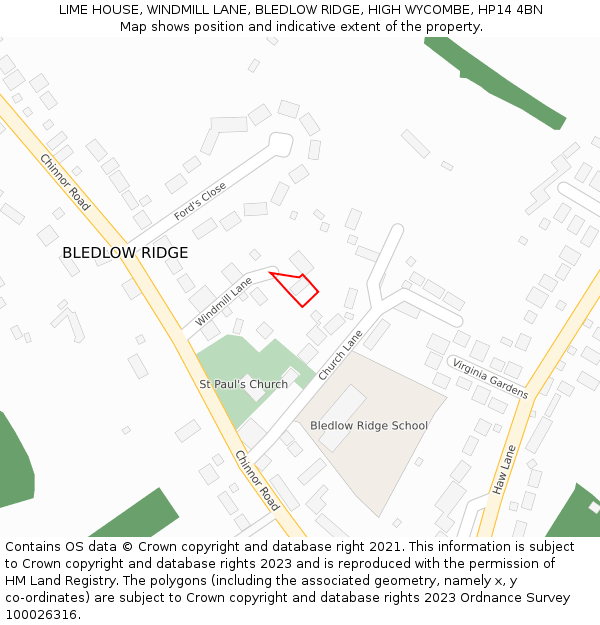 LIME HOUSE, WINDMILL LANE, BLEDLOW RIDGE, HIGH WYCOMBE, HP14 4BN: Location map and indicative extent of plot