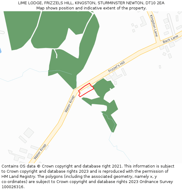 LIME LODGE, FRIZZELS HILL, KINGSTON, STURMINSTER NEWTON, DT10 2EA: Location map and indicative extent of plot