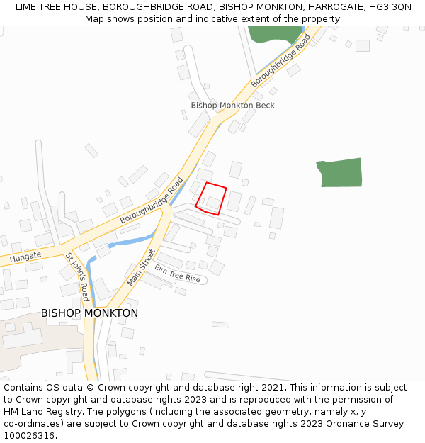LIME TREE HOUSE, BOROUGHBRIDGE ROAD, BISHOP MONKTON, HARROGATE, HG3 3QN: Location map and indicative extent of plot