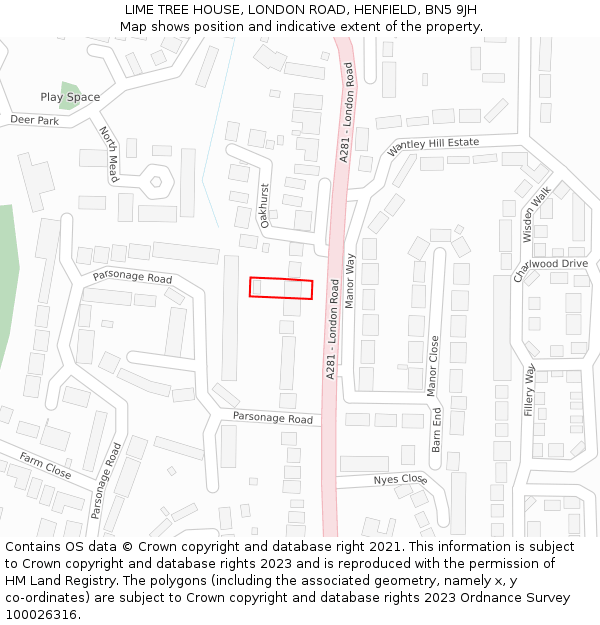 LIME TREE HOUSE, LONDON ROAD, HENFIELD, BN5 9JH: Location map and indicative extent of plot