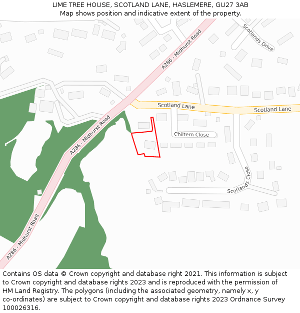 LIME TREE HOUSE, SCOTLAND LANE, HASLEMERE, GU27 3AB: Location map and indicative extent of plot