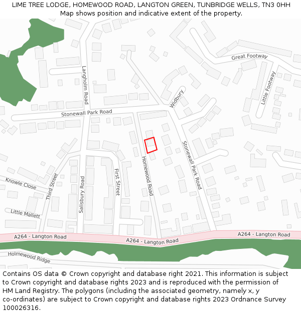 LIME TREE LODGE, HOMEWOOD ROAD, LANGTON GREEN, TUNBRIDGE WELLS, TN3 0HH: Location map and indicative extent of plot