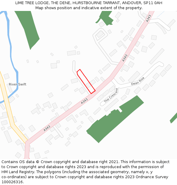 LIME TREE LODGE, THE DENE, HURSTBOURNE TARRANT, ANDOVER, SP11 0AH: Location map and indicative extent of plot