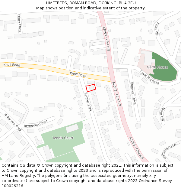 LIMETREES, ROMAN ROAD, DORKING, RH4 3EU: Location map and indicative extent of plot