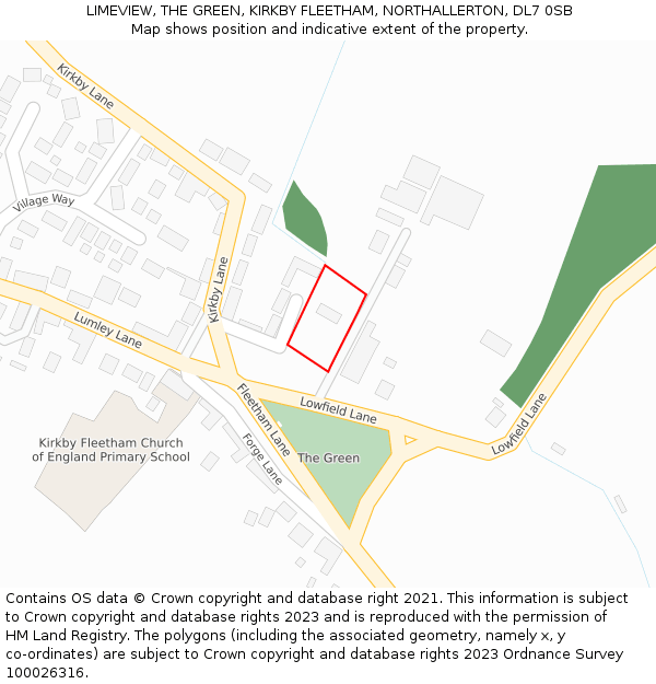 LIMEVIEW, THE GREEN, KIRKBY FLEETHAM, NORTHALLERTON, DL7 0SB: Location map and indicative extent of plot