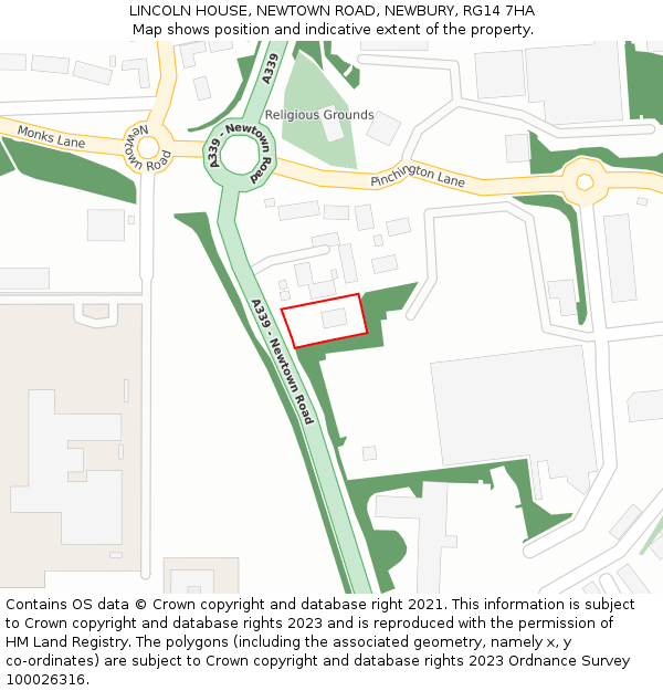 LINCOLN HOUSE, NEWTOWN ROAD, NEWBURY, RG14 7HA: Location map and indicative extent of plot