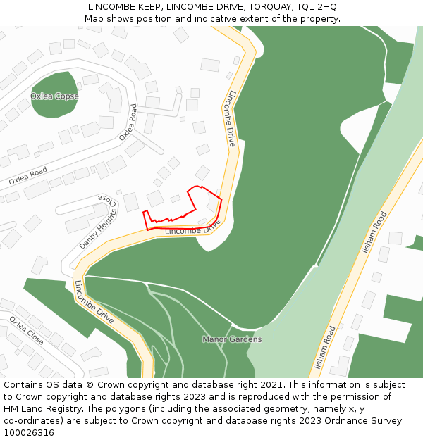 LINCOMBE KEEP, LINCOMBE DRIVE, TORQUAY, TQ1 2HQ: Location map and indicative extent of plot