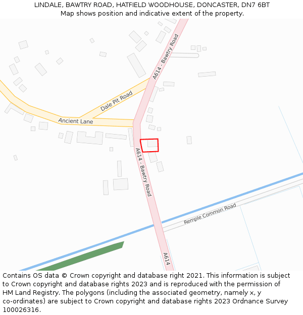 LINDALE, BAWTRY ROAD, HATFIELD WOODHOUSE, DONCASTER, DN7 6BT: Location map and indicative extent of plot