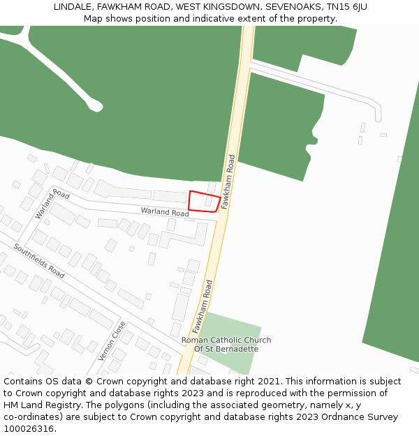 LINDALE, FAWKHAM ROAD, WEST KINGSDOWN, SEVENOAKS, TN15 6JU: Location map and indicative extent of plot