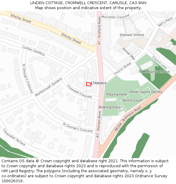 LINDEN COTTAGE, CROMWELL CRESCENT, CARLISLE, CA3 9NN: Location map and indicative extent of plot