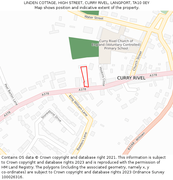 LINDEN COTTAGE, HIGH STREET, CURRY RIVEL, LANGPORT, TA10 0EY: Location map and indicative extent of plot