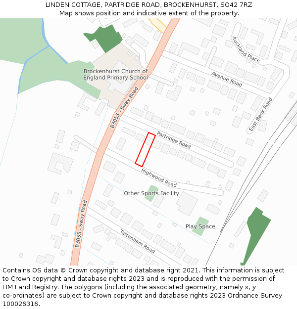 LINDEN COTTAGE, PARTRIDGE ROAD, BROCKENHURST, SO42 7RZ: Location map and indicative extent of plot