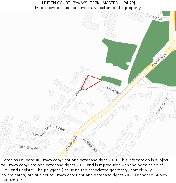 LINDEN COURT, BYWAYS, BERKHAMSTED, HP4 2PJ: Location map and indicative extent of plot