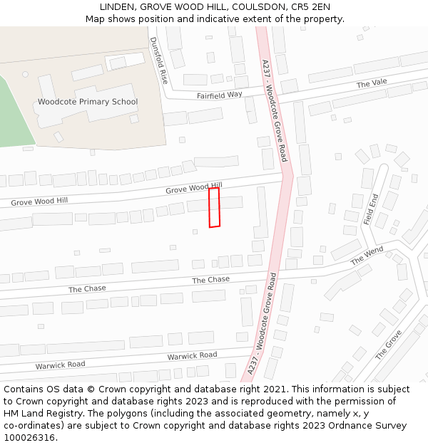 LINDEN, GROVE WOOD HILL, COULSDON, CR5 2EN: Location map and indicative extent of plot