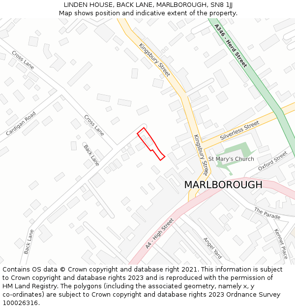 LINDEN HOUSE, BACK LANE, MARLBOROUGH, SN8 1JJ: Location map and indicative extent of plot